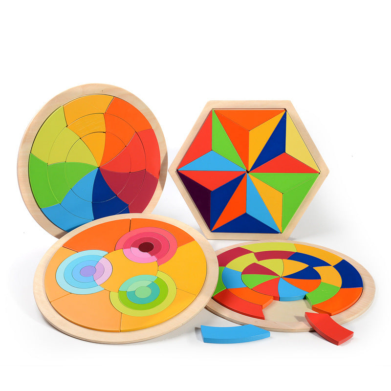 Rainbow puzzle (5 pcs a set), wooden puzzle, educational toys