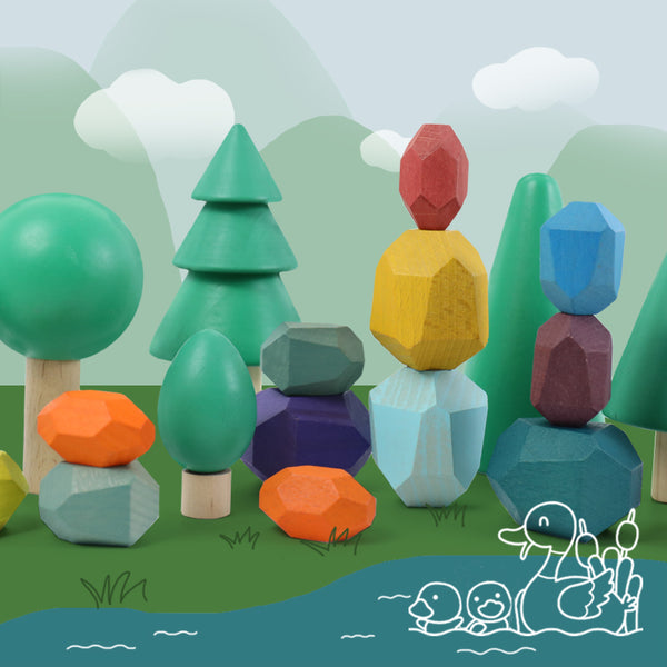 16 small laminated stones, stacking stones