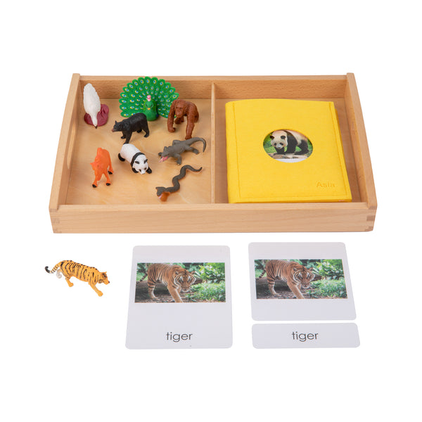 Adena Montessori Materials Asian Wildlife objects with Sorting Cards and Tray