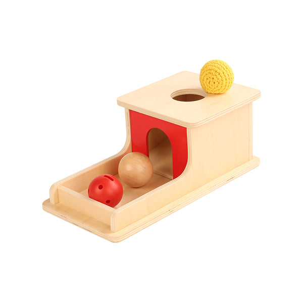 Object Permanence Box with Tray with Wood ball, Golf and Knit ball  Dia>4.5cm