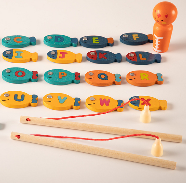 XQ296 Cat fish magnetic toy   boys and girls fish fishing play house wooden toy factory direct sales