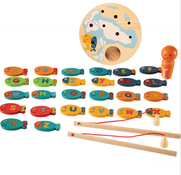 XQ296 Cat fish magnetic toy   boys and girls fish fishing play house wooden toy factory direct sales