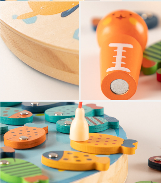XQ296 Cat fish magnetic toy   boys and girls fish fishing play house wooden toy factory direct sales
