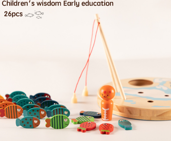 XQ296 Cat fish magnetic toy   boys and girls fish fishing play house wooden toy factory direct sales