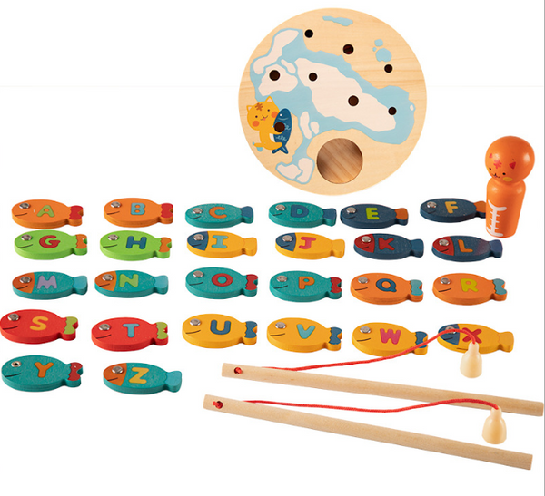 XQ296 Cat fish magnetic toy   boys and girls fish fishing play house wooden toy factory direct sales