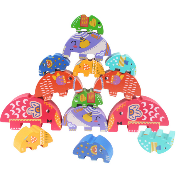 XQ51 Elephant balance beam   building blocks parent-child game   children's Jenga stacks of high building blocks seesaw toy