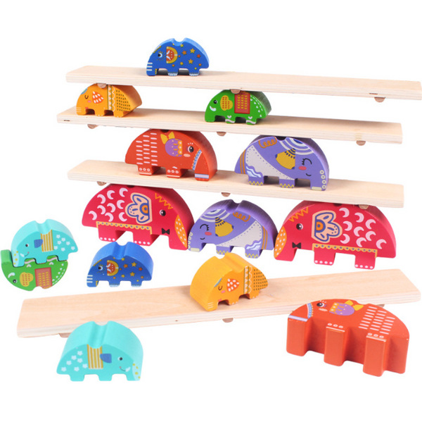 XQ51 Elephant balance beam   building blocks parent-child game   children's Jenga stacks of high building blocks seesaw toy