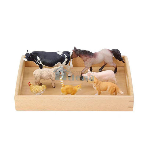 Replicas Objects -Farm Animals with wooden tray