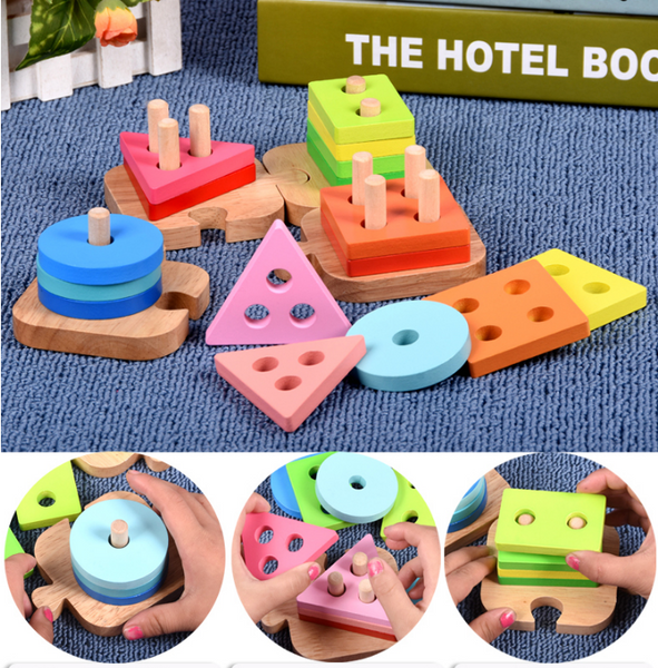 XQ150 Infant and young children’s educational early education 1-2-3 years old 6 boys and girls baby set column geometric shape matching building block toy