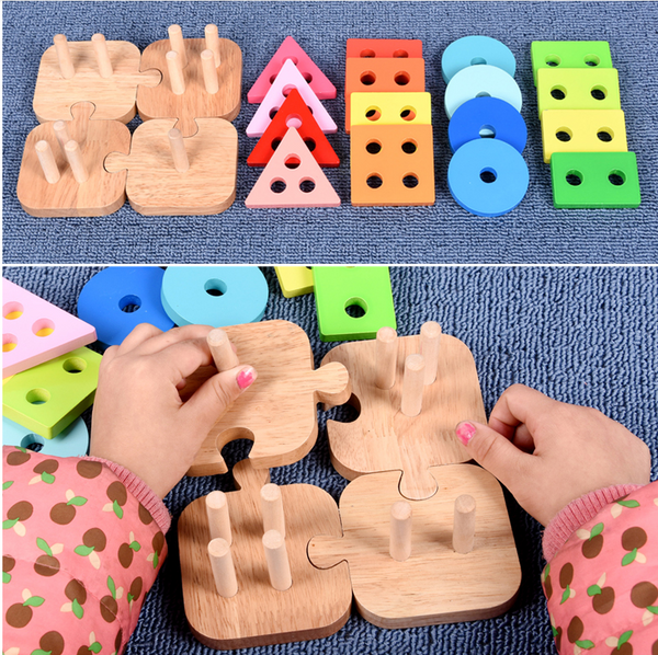 XQ150 Infant and young children’s educational early education 1-2-3 years old 6 boys and girls baby set column geometric shape matching building block toy